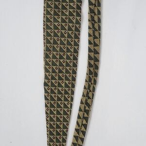Nautica Olive & Gold Geometric Pattern Silk Tie with Burgundy Accents